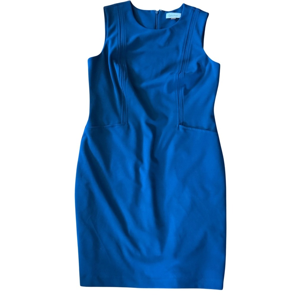 Calvin Klein Womens Sleeveless Sheath Dress 10 Teal Blue Crepe Career Academia